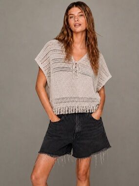 Old navy Crochet Fringe V-Neck Knit Top in grey